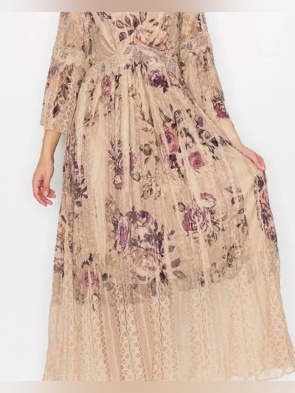 ORIGAMI all LACE lined BOHEMIAN WESTERN Maxi Dress Size XL gypsy shabby chic - Picture 5 of 16